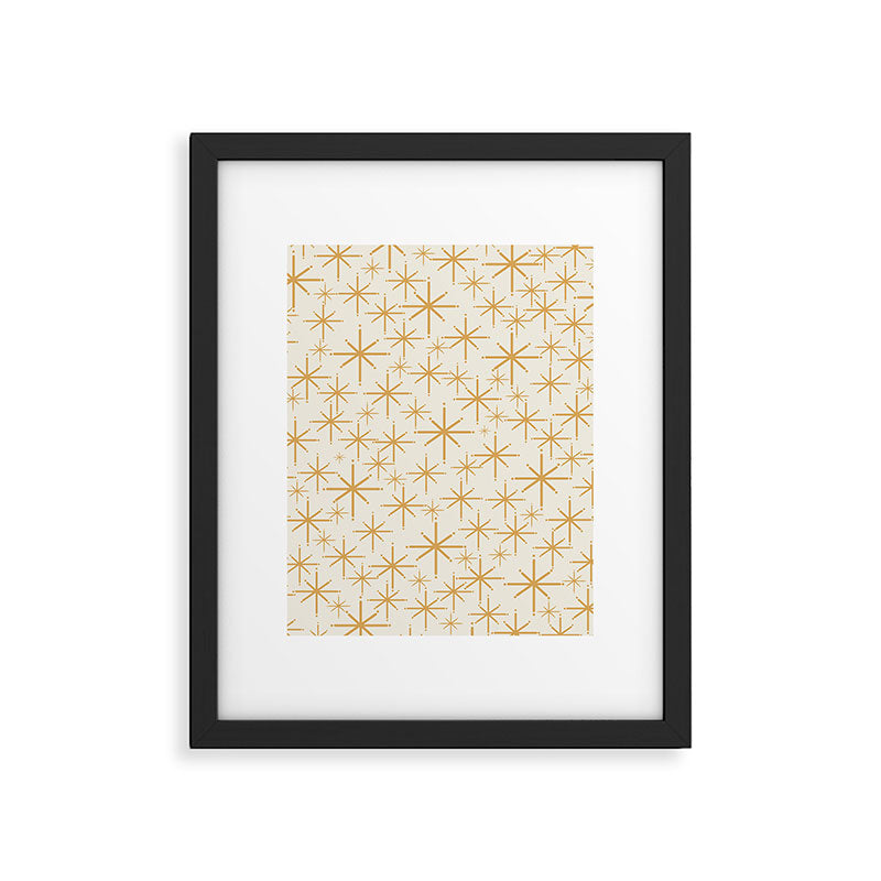 Twinkling Mid Century Modern Starburst Pattern Cream and Muted Mustard Gold Framed Art Print Gallery Image 6