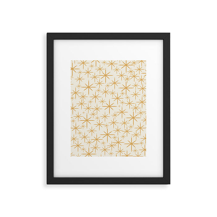 Twinkling Mid Century Modern Starburst Pattern Cream and Muted Mustard Gold Framed Art Print Gallery Image 1