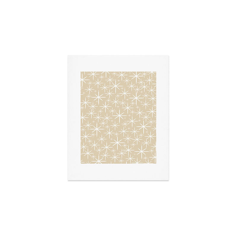 Twinkling Mid Century Modern Starburst Pattern in Light Beige and White Art Print Gallery Image 1