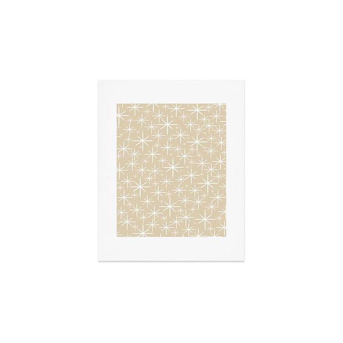 Twinkling Mid Century Modern Starburst Pattern in Light Beige and White Art Print Gallery Image 1