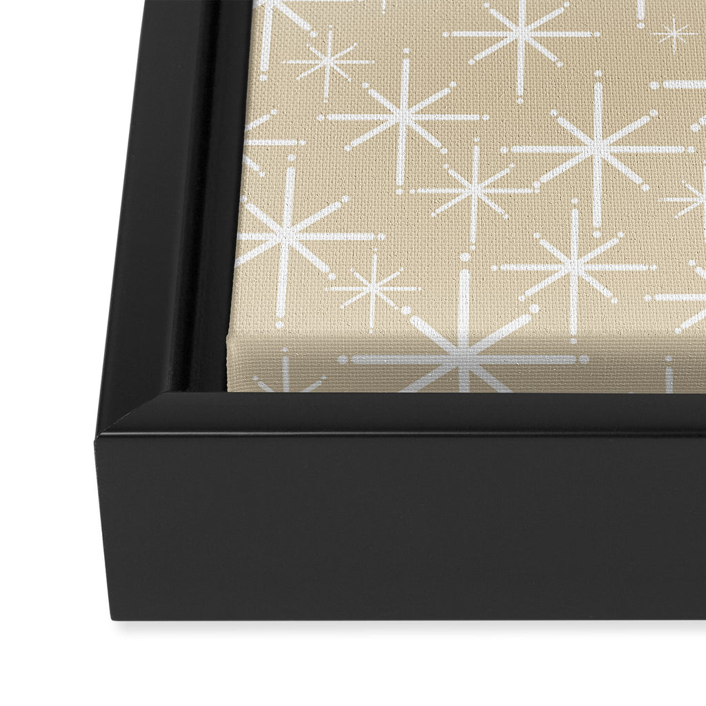 Twinkling Mid Century Modern Starburst Pattern in Light Beige and White Framed Canvas Print Gallery Image 3