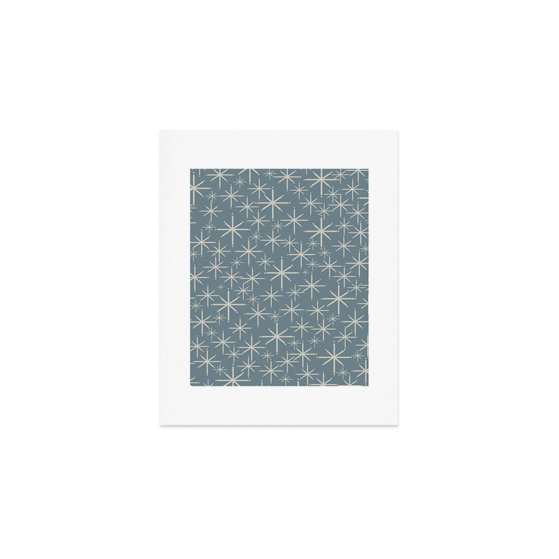 Twinkling Mid Century Modern Starburst Pattern Neutral Blue Gray Art Print Gallery Image 1