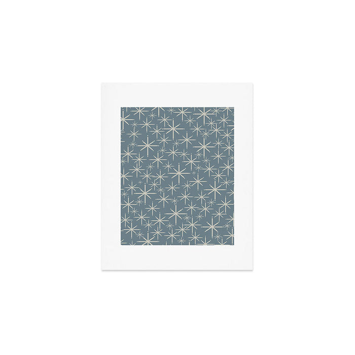 Twinkling Mid Century Modern Starburst Pattern Neutral Blue Gray Art Print Gallery Image 1
