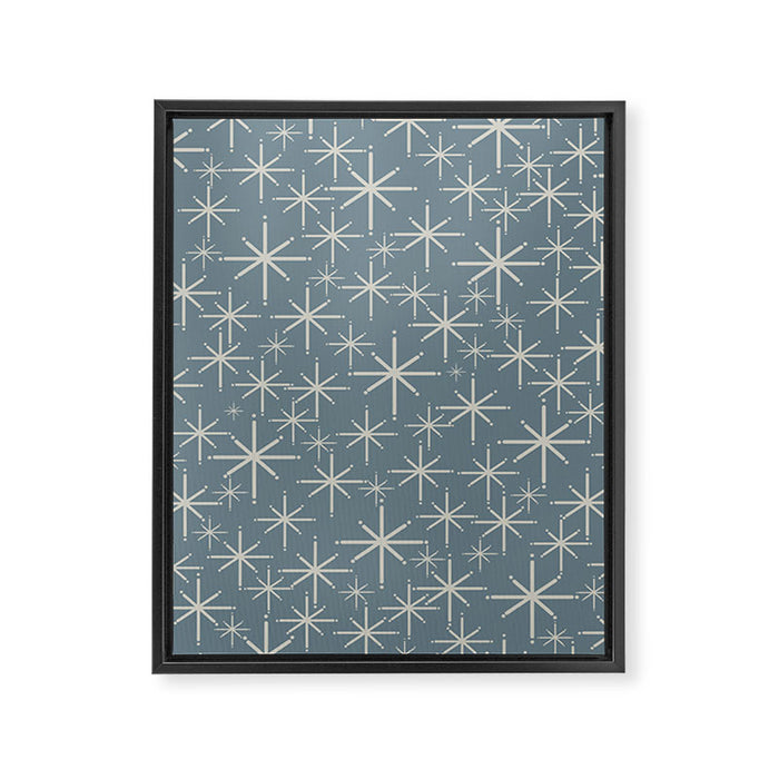 Twinkling Mid Century Modern Starburst Pattern Neutral Blue Gray Framed Canvas Print Gallery Image 1