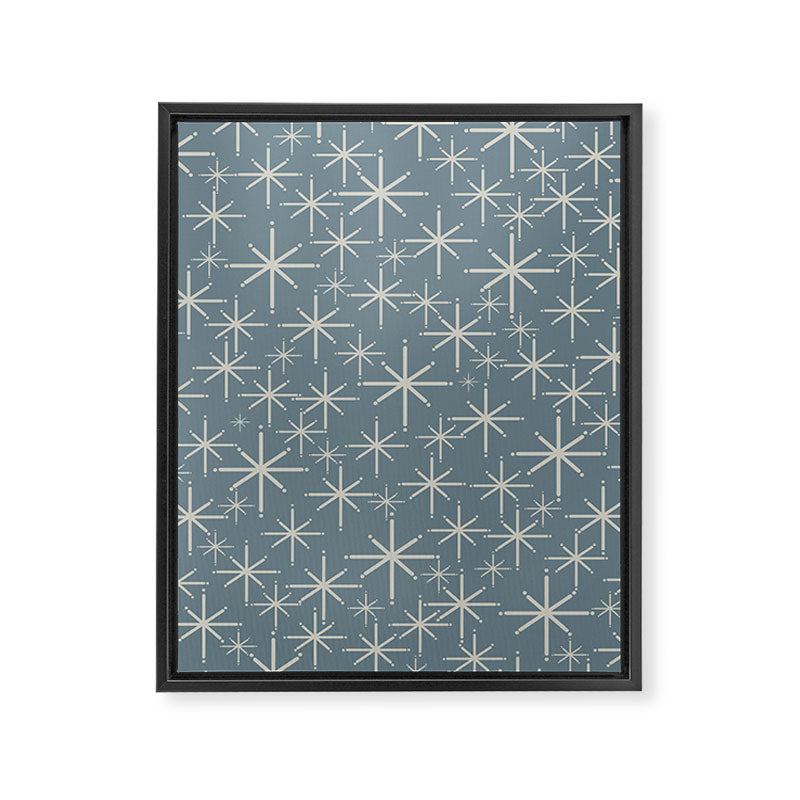 Twinkling Mid Century Modern Starburst Pattern Neutral Blue Gray Framed Canvas Print Gallery Image 8
