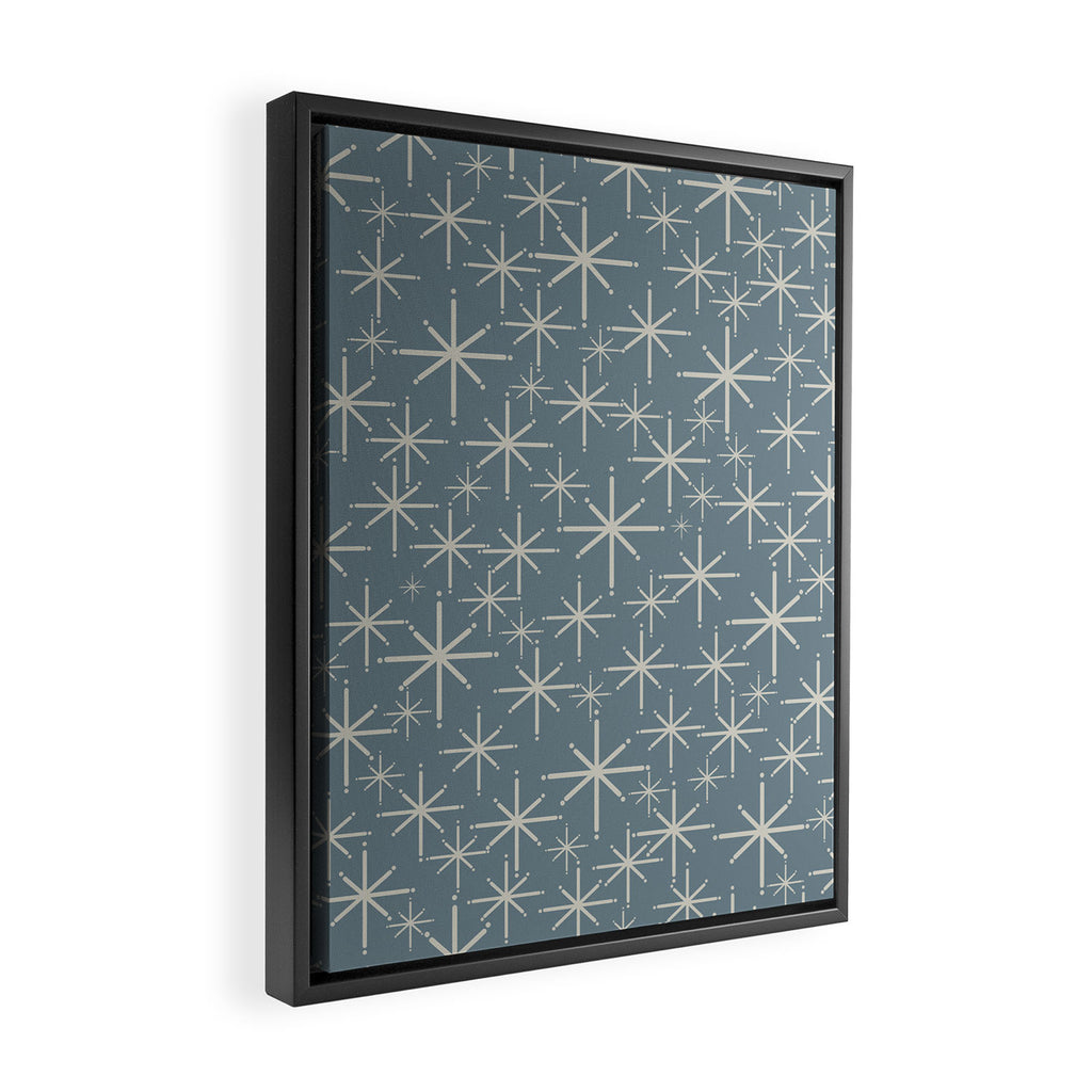 Twinkling Mid Century Modern Starburst Pattern Neutral Blue Gray Framed Canvas Print Gallery Image 2
