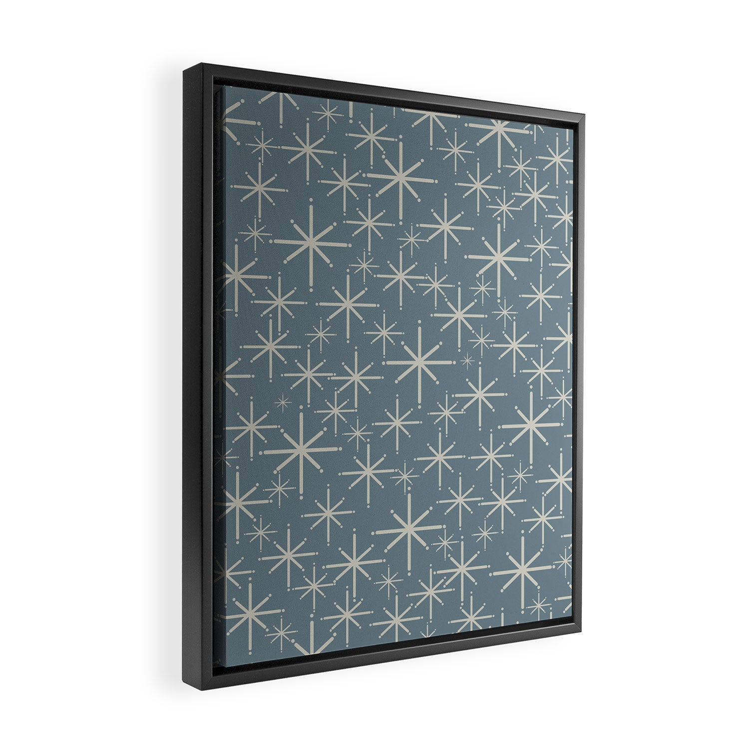 Twinkling Mid Century Modern Starburst Pattern Neutral Blue Gray Framed Canvas Print Gallery Image 2