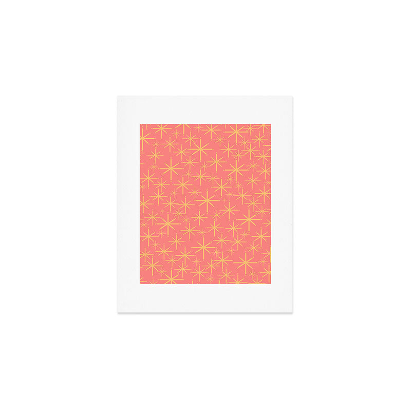 Twinkling Retro Starburst Pattern in Pink and Mustard Yellow Art Print Gallery Image 1