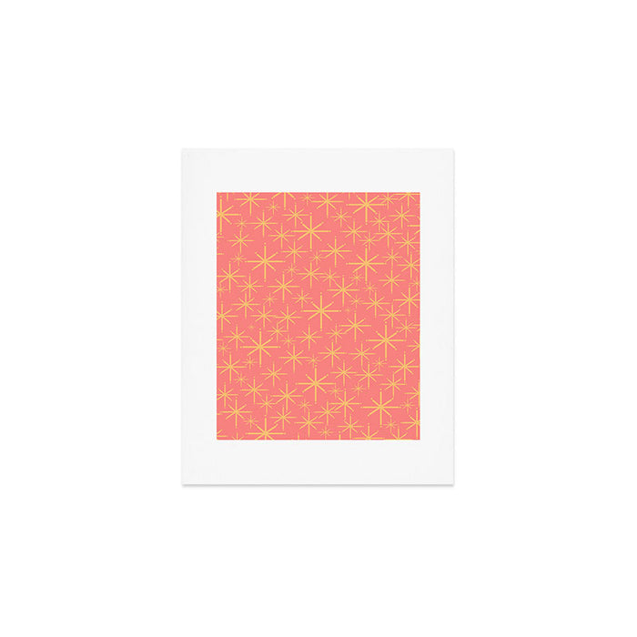 Twinkling Retro Starburst Pattern in Pink and Mustard Yellow Art Print Gallery Image 1