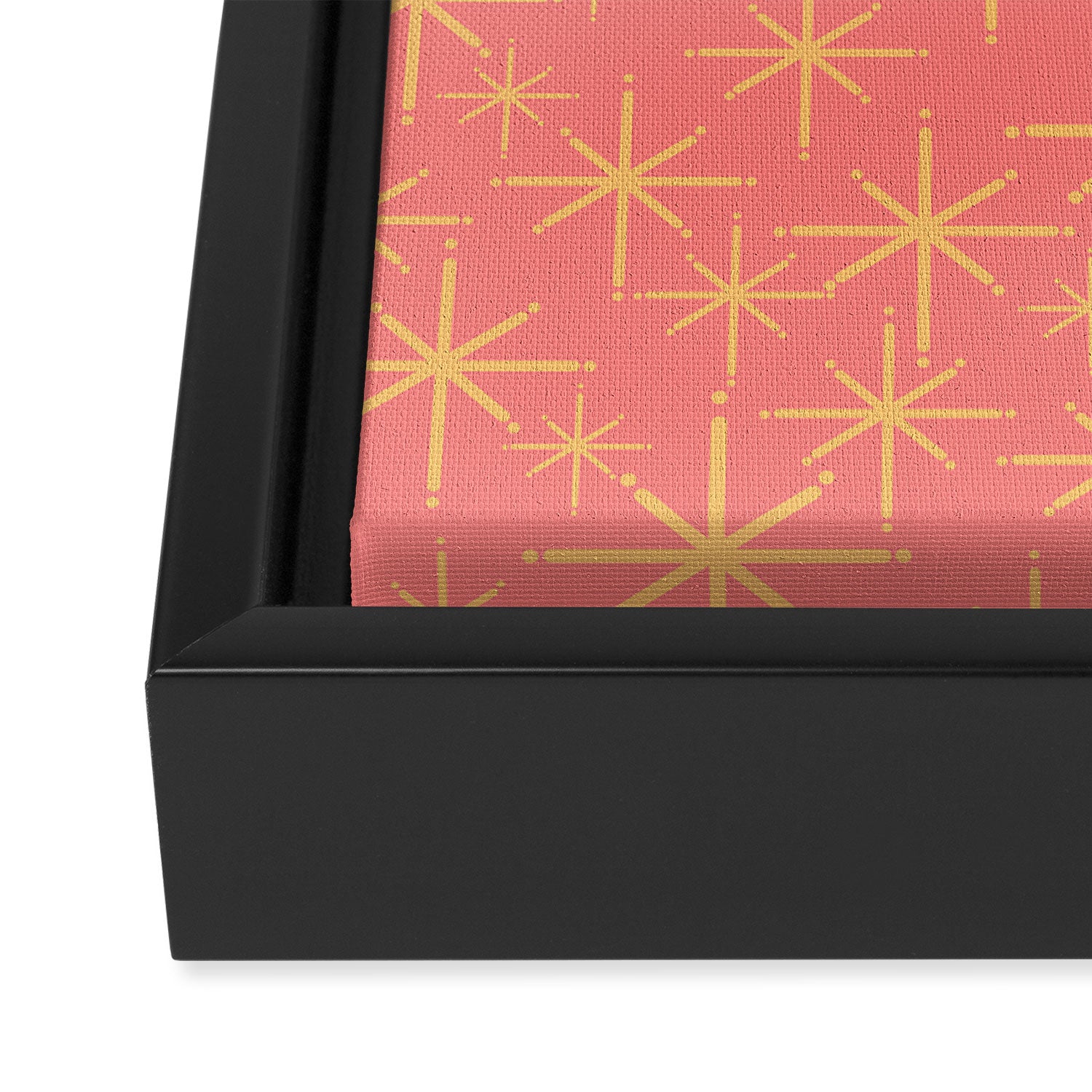 Twinkling Retro Starburst Pattern in Pink and Mustard Yellow Framed Canvas Print Gallery Image 3