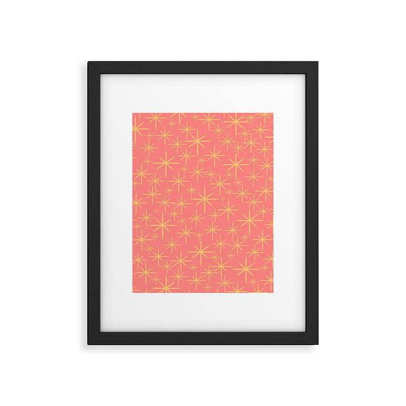 Twinkling Retro Starburst Pattern in Pink and Mustard Yellow Framed Art Print Gallery Image 6