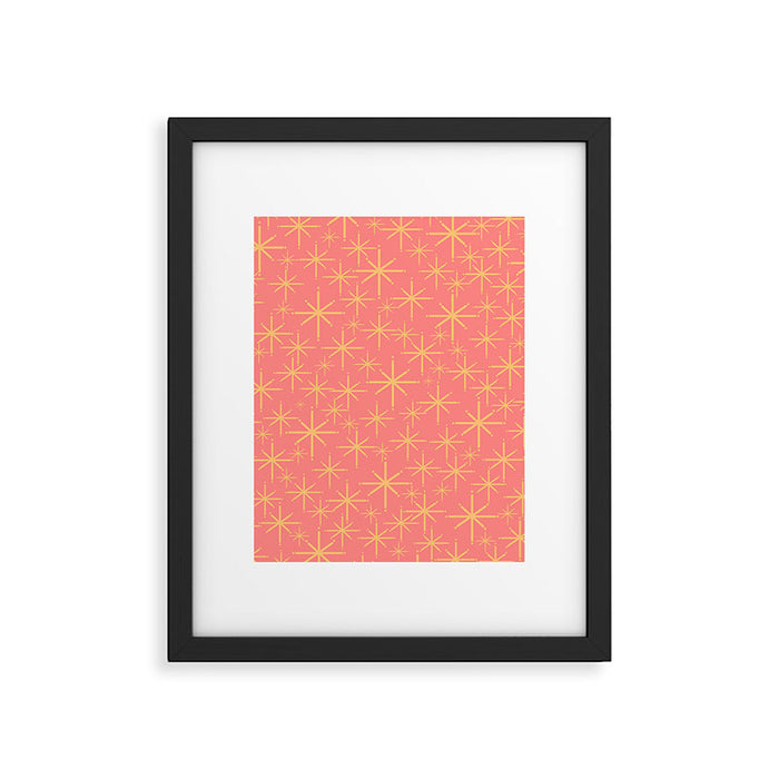 Twinkling Retro Starburst Pattern in Pink and Mustard Yellow Framed Art Print Gallery Image 1