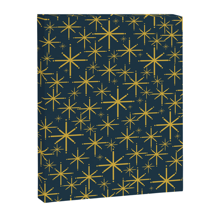 Twinkling Starbursts Mid Century Modern Atomic Pattern in Navy Blue and Light Mustard Canvas Print Gallery Image 1