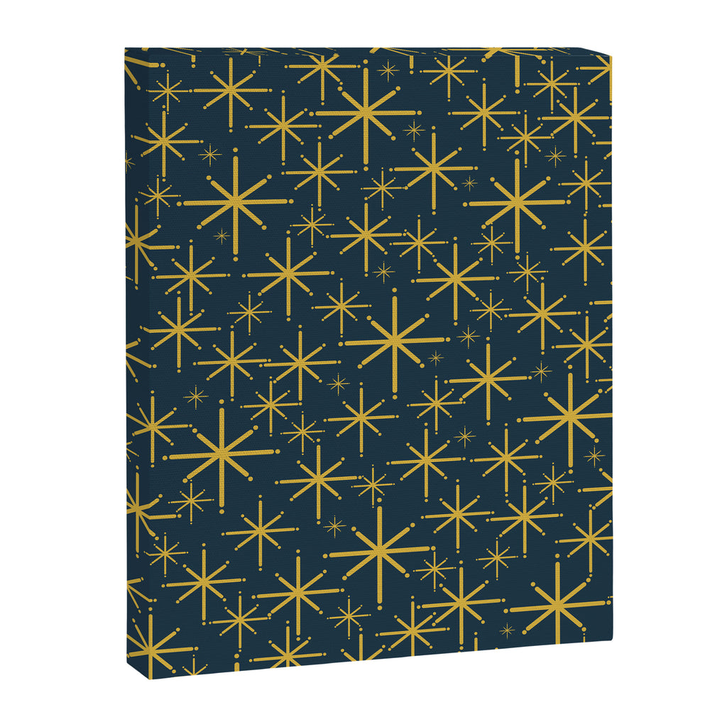 Twinkling Starbursts Mid Century Modern Atomic Pattern in Navy Blue and Light Mustard Canvas Print Gallery Image 8