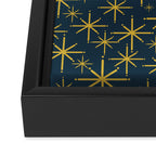 Twinkling Starbursts Mid Century Modern Atomic Pattern in Navy Blue and Light Mustard Framed Canvas Print Gallery Image 3