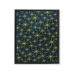 Twinkling Starbursts Mid Century Modern Atomic Pattern in Navy Blue and Light Mustard Framed Canvas Print Gallery Image 8