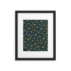 Twinkling Starbursts Mid Century Modern Atomic Pattern in Navy Blue and Light Mustard Framed Art Print Gallery Image 6