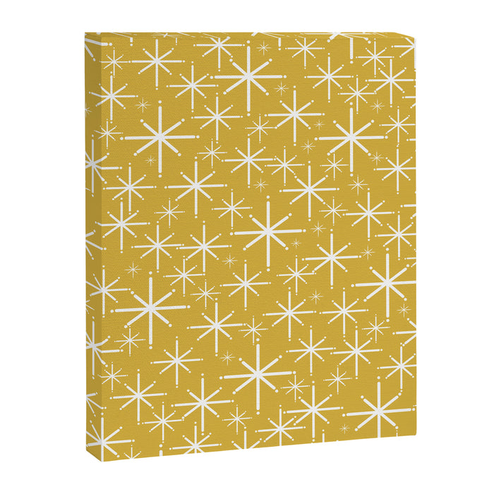 Twinkling Starbursts Mid Century Modern Pattern in Light Mustard Yellow and White Canvas Print Gallery Image 1