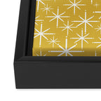 Twinkling Starbursts Mid Century Modern Pattern in Light Mustard Yellow and White Framed Canvas Print Gallery Image 3