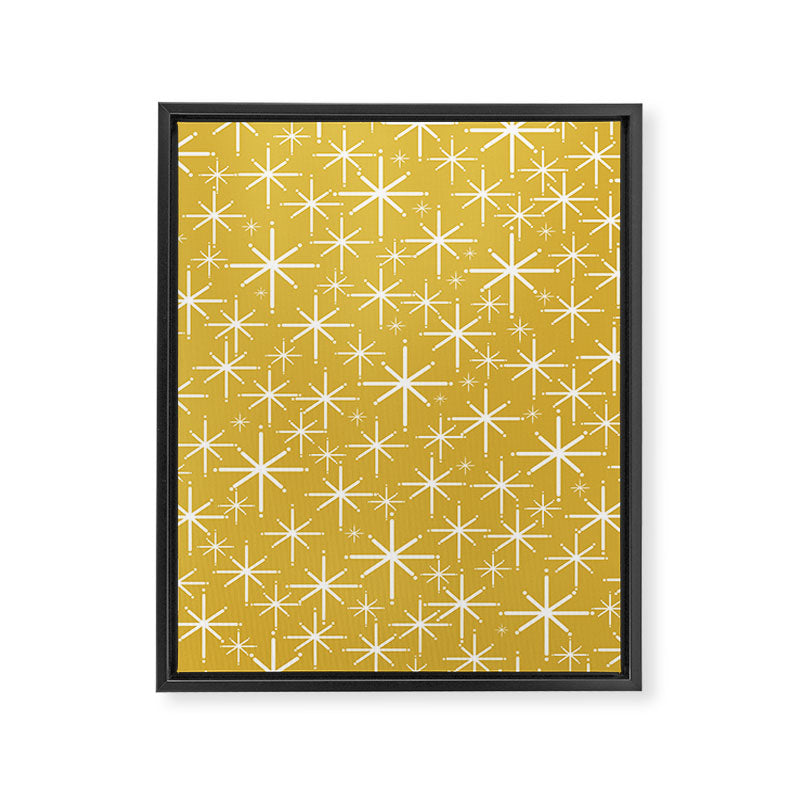 Twinkling Starbursts Mid Century Modern Pattern in Light Mustard Yellow and White Framed Canvas Print Gallery Image 8
