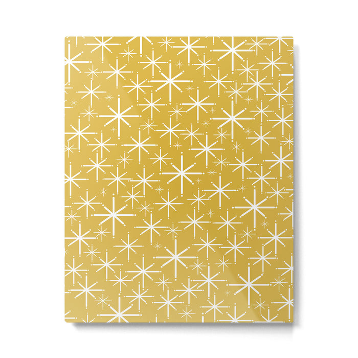 Twinkling Starbursts Mid Century Modern Pattern in Light Mustard Yellow and White Metal Print Gallery Image 1