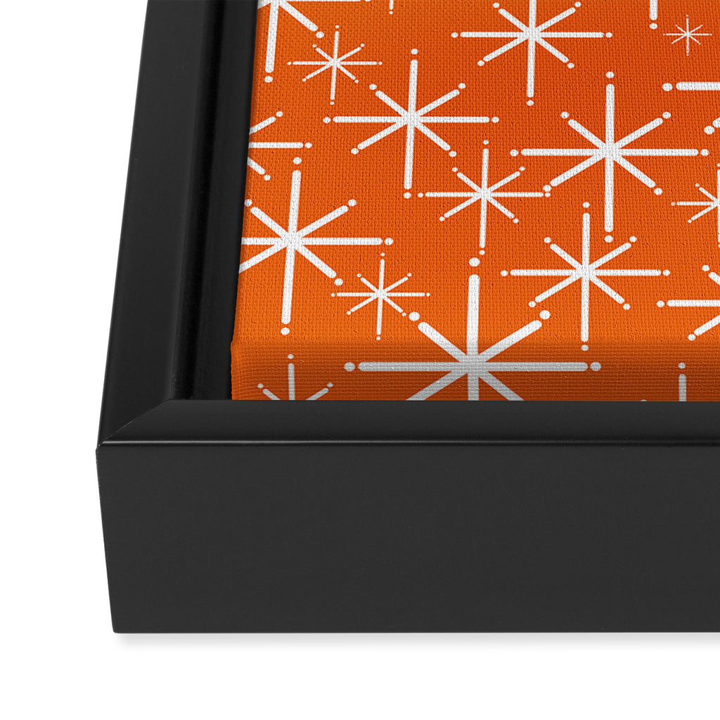 Twinkling Starbursts Mid Century Modern Pattern in Orange and White Framed Canvas Print Gallery Image 3