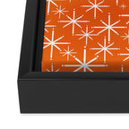 Twinkling Starbursts Mid Century Modern Pattern in Orange and White Framed Canvas Print Gallery Image 3