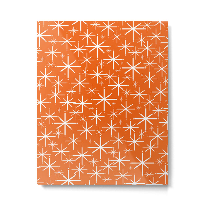 Twinkling Starbursts Mid Century Modern Pattern in Orange and White Metal Print Gallery Image 1