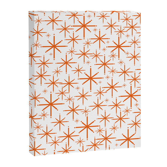 Twinkling Starbursts Mid Century Modern Pattern in White and Orange Canvas Print Gallery Image 1