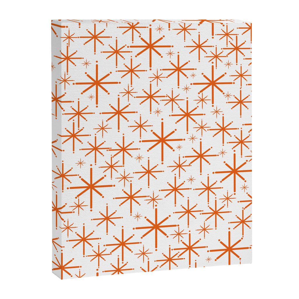 Twinkling Starbursts Mid Century Modern Pattern in White and Orange Canvas Print Gallery Image 8