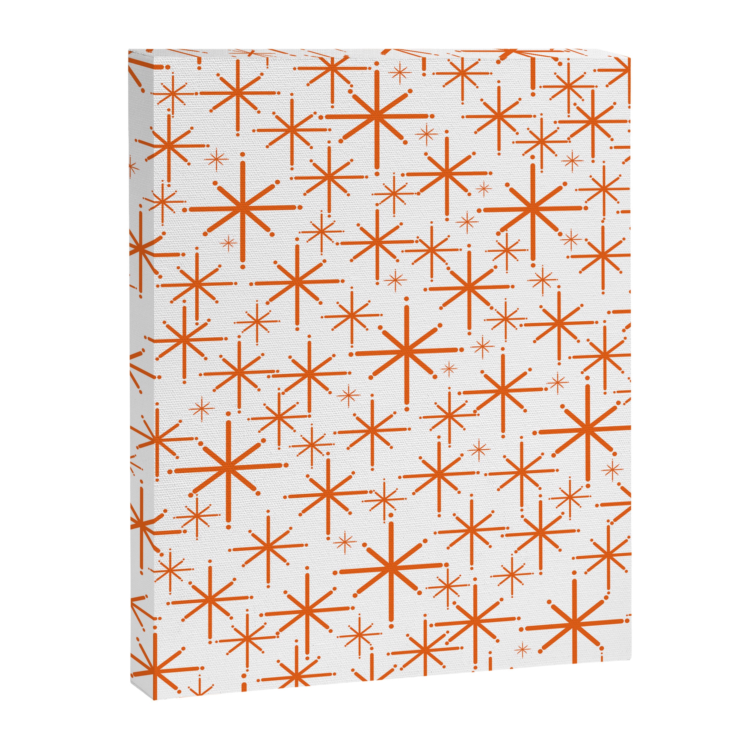 Twinkling Starbursts Mid Century Modern Pattern in White and Orange Canvas Print Gallery Image 8