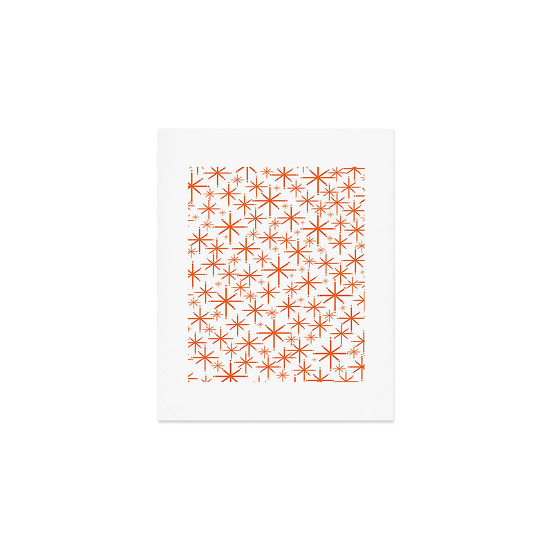 Twinkling Starbursts Mid Century Modern Pattern in White and Orange Art Print Gallery Image 1