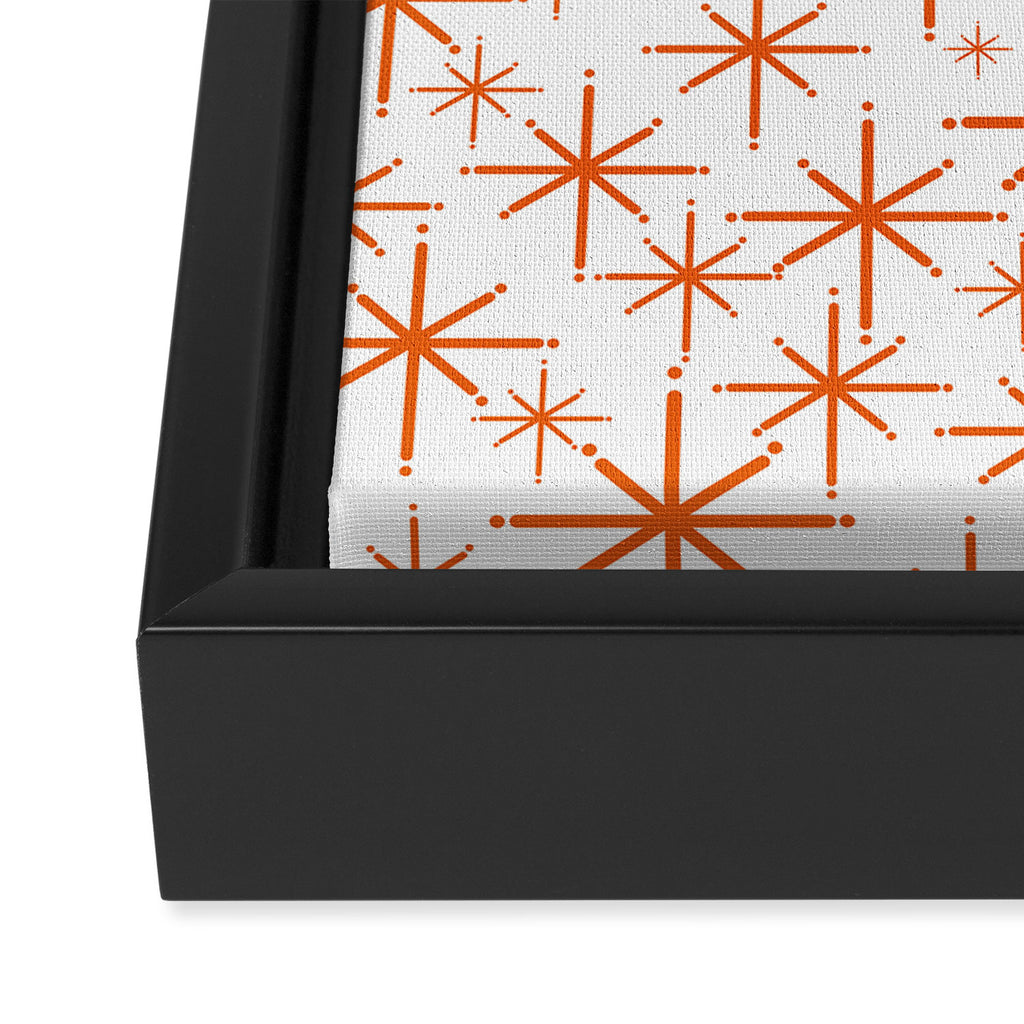 Twinkling Starbursts Mid Century Modern Pattern in White and Orange Framed Canvas Print Gallery Image 3