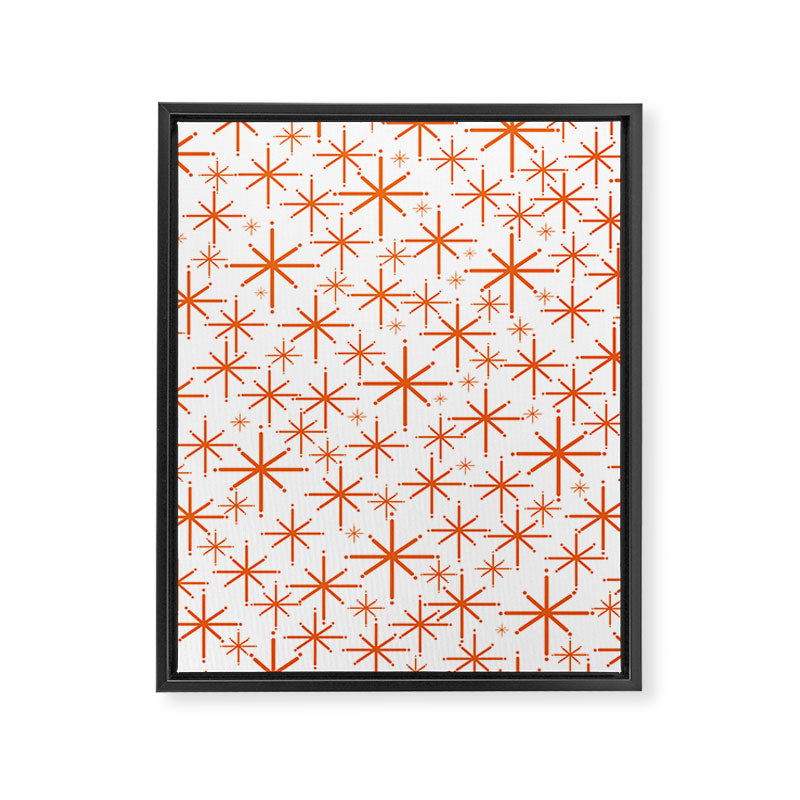 Twinkling Starbursts Mid Century Modern Pattern in White and Orange Framed Canvas Print Gallery Image 8
