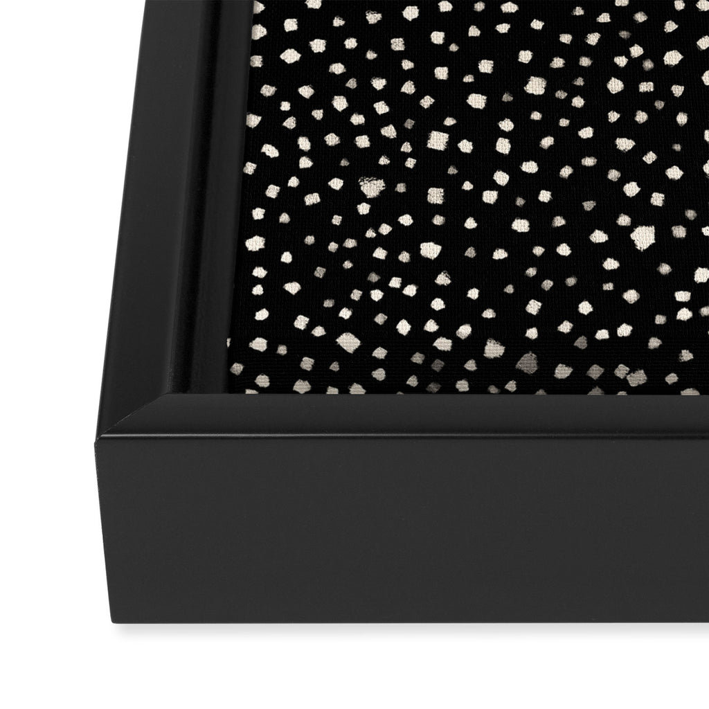 Two-Tone Painted Smudge Dots Pattern in Black and Almond Cream Framed Canvas Print Gallery Image 3