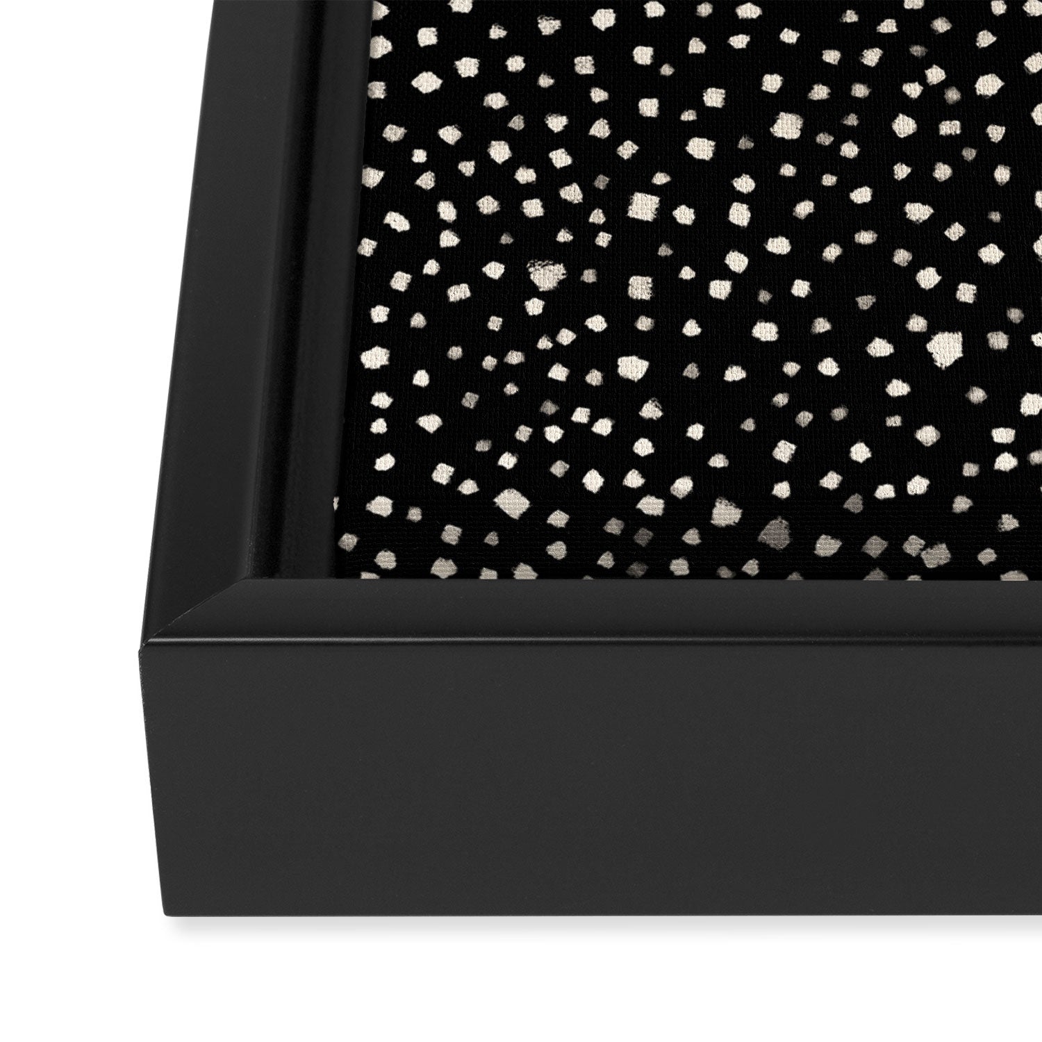 Two-Tone Painted Smudge Dots Pattern in Black and Almond Cream Framed Canvas Print Gallery Image 3