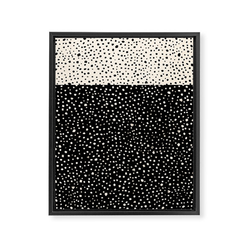 Two-Tone Painted Smudge Dots Pattern in Black and Almond Cream Framed Canvas Print Gallery Image 6
