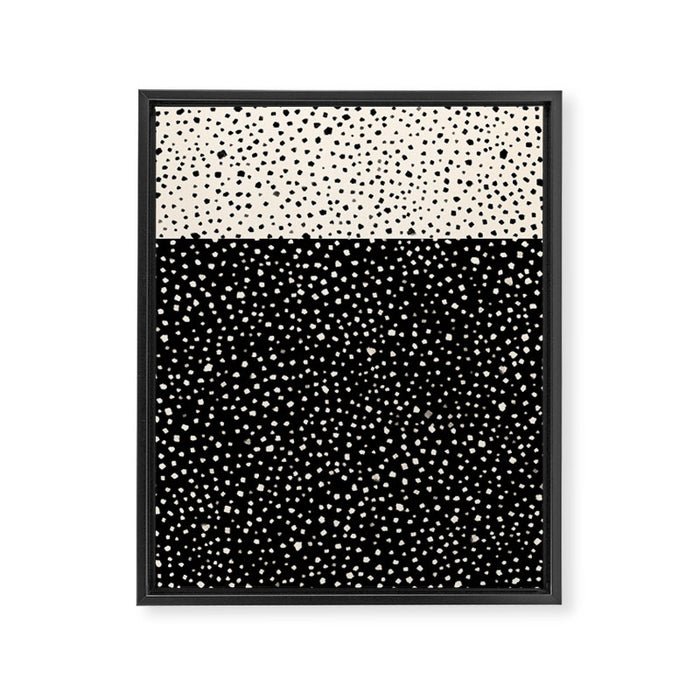 Two-Tone Painted Smudge Dots Pattern in Black and Almond Cream Framed Canvas Print Gallery Image 1