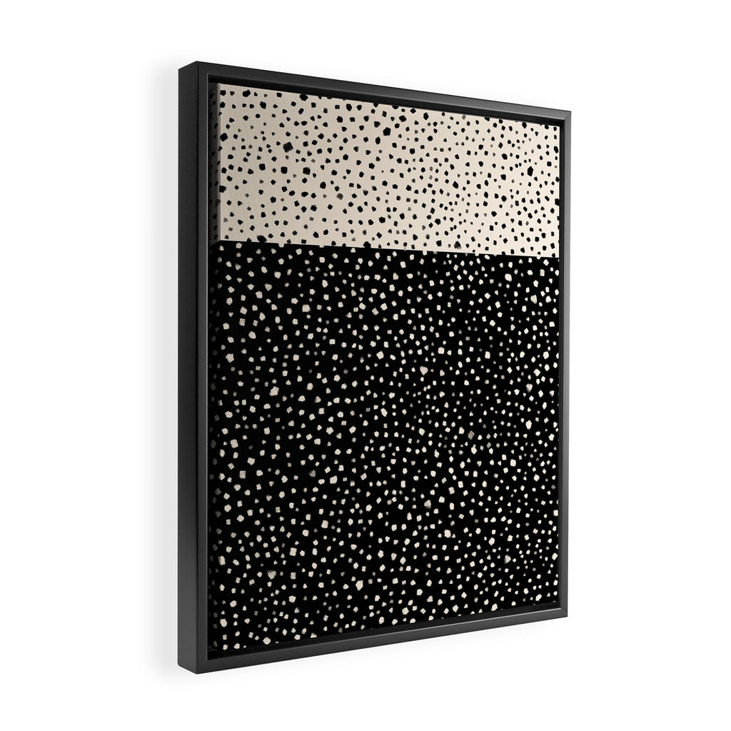 Two-Tone Painted Smudge Dots Pattern in Black and Almond Cream Framed Canvas Print Gallery Image 2