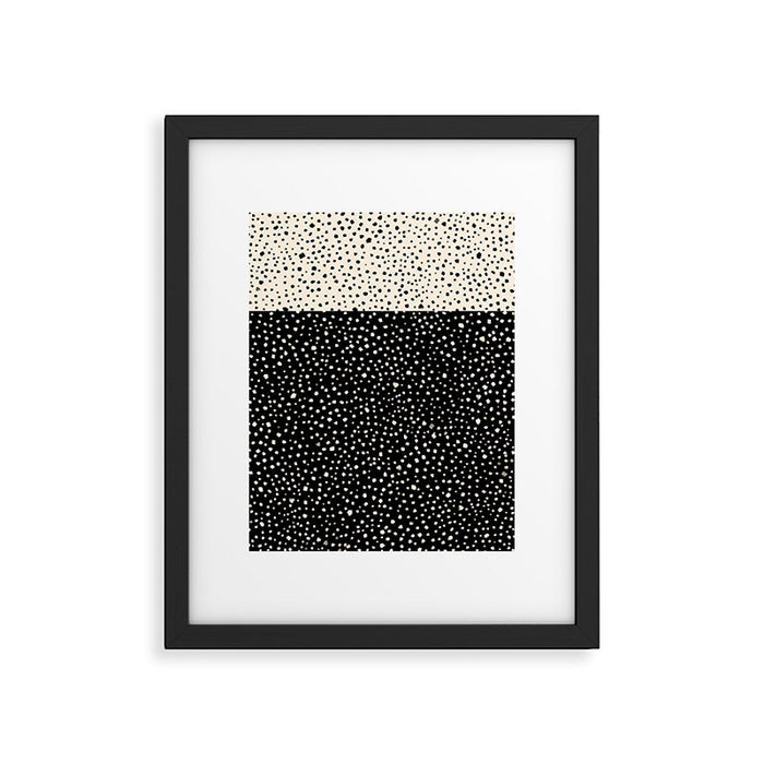 Two-Tone Painted Smudge Dots Pattern in Black and Almond Cream Framed Art Print Gallery Image 1