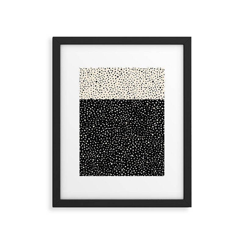 Two-Tone Painted Smudge Dots Pattern in Black and Almond Cream Framed Art Print Gallery Image 5