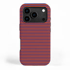 Ultra Fine Stripe Narrow Pinstripe Pattern in Bold Blue and Orange iPhone Case Gallery Image 1
