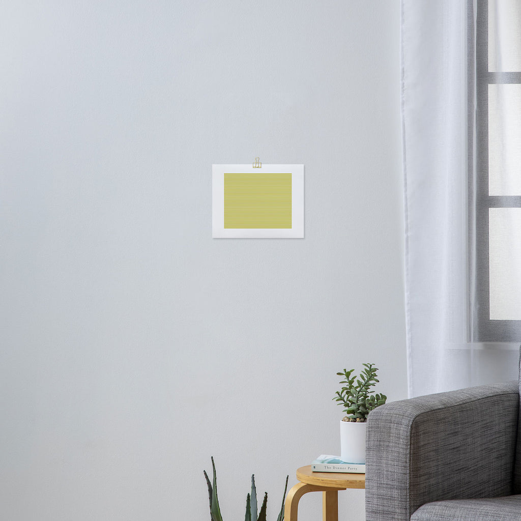Ultra Fine Stripe Narrow Pinstripe Pattern in Chartreuse and White Art Print Gallery Image 3