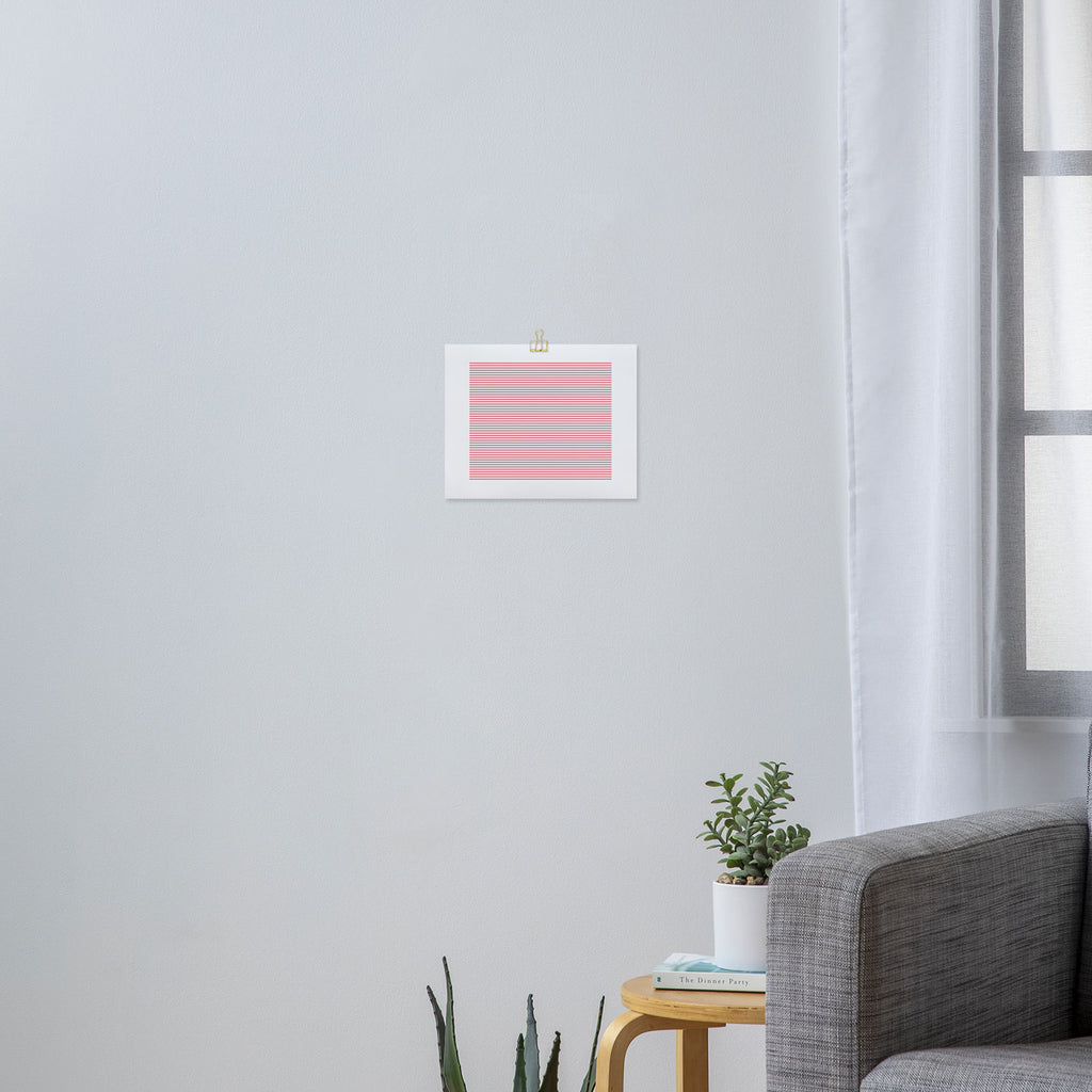 Ultra Fine Stripe Narrow Pinstripe Pattern in Cottage Pink and White Art Print Gallery Image 3