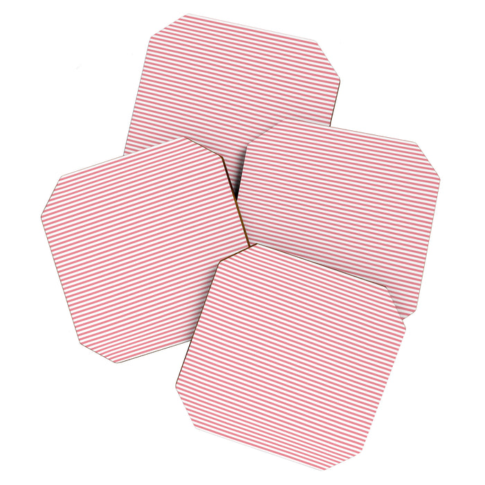 Ultra Fine Stripe Narrow Pinstripe Pattern in Cottage Pink and White Coaster Gallery Image 1