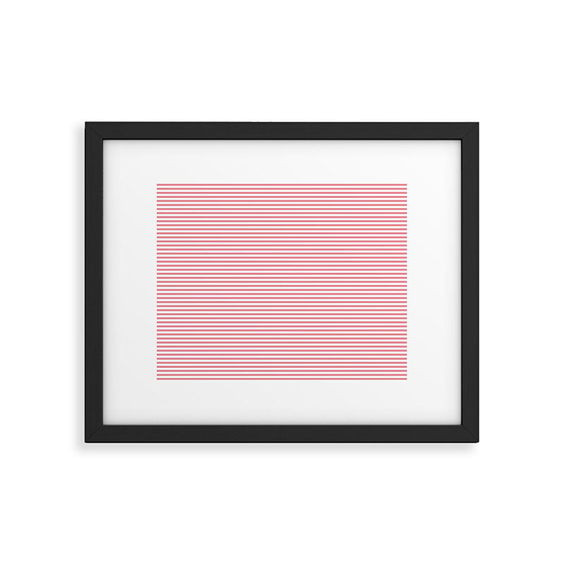 Ultra Fine Stripe Narrow Pinstripe Pattern in Cottage Pink and White Framed Art Print Gallery Image 5