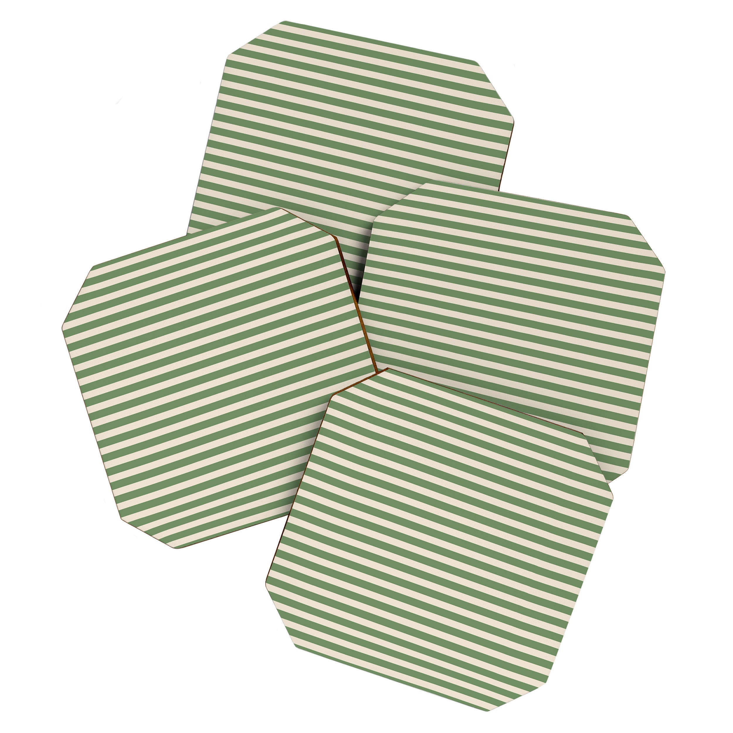 Ultra Fine Stripe Narrow Pinstripe Pattern in Vintage Green and Beige Coaster Gallery Image 1