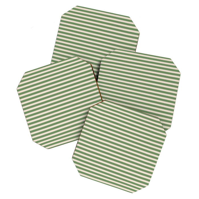 Ultra Fine Stripe Narrow Pinstripe Pattern in Vintage Green and Beige Coaster Gallery Image 1