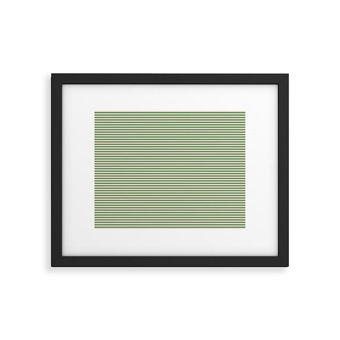 Ultra Fine Stripe Narrow Pinstripe Pattern in Vintage Green and Beige Framed Art Print Gallery Image 1