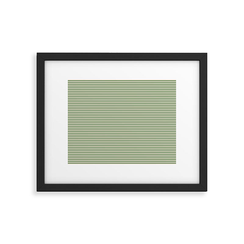 Ultra Fine Stripe Narrow Pinstripe Pattern in Vintage Green and Beige Framed Art Print Gallery Image 5
